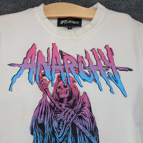 GFTD Los Angeles Mens Anarchy Grim Reaper Graphic T-Shirt White M Rhinestone - Picture 2 of 16
